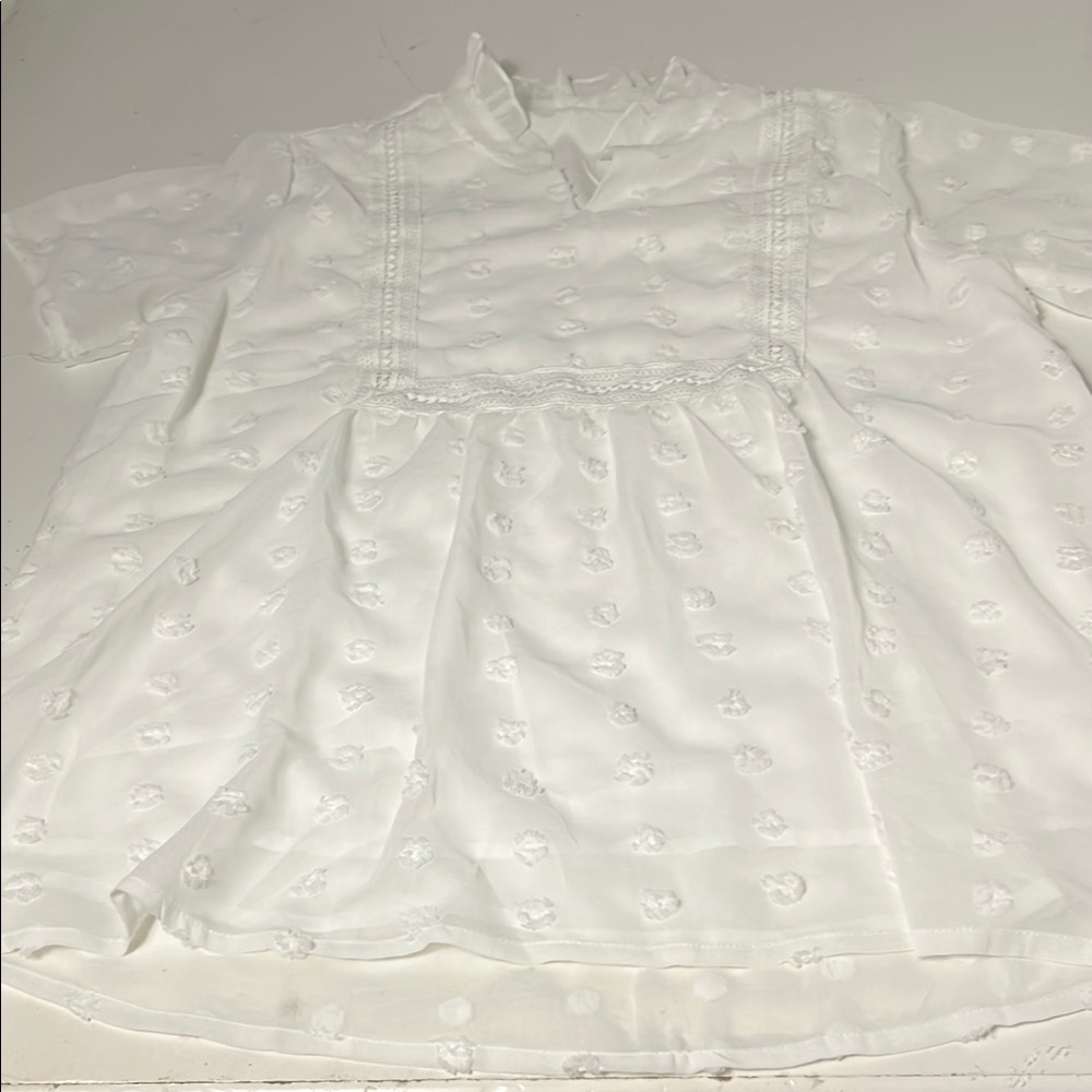 Amazon Large Layered Short Sleeve White Polka Dot V Neck Blouse